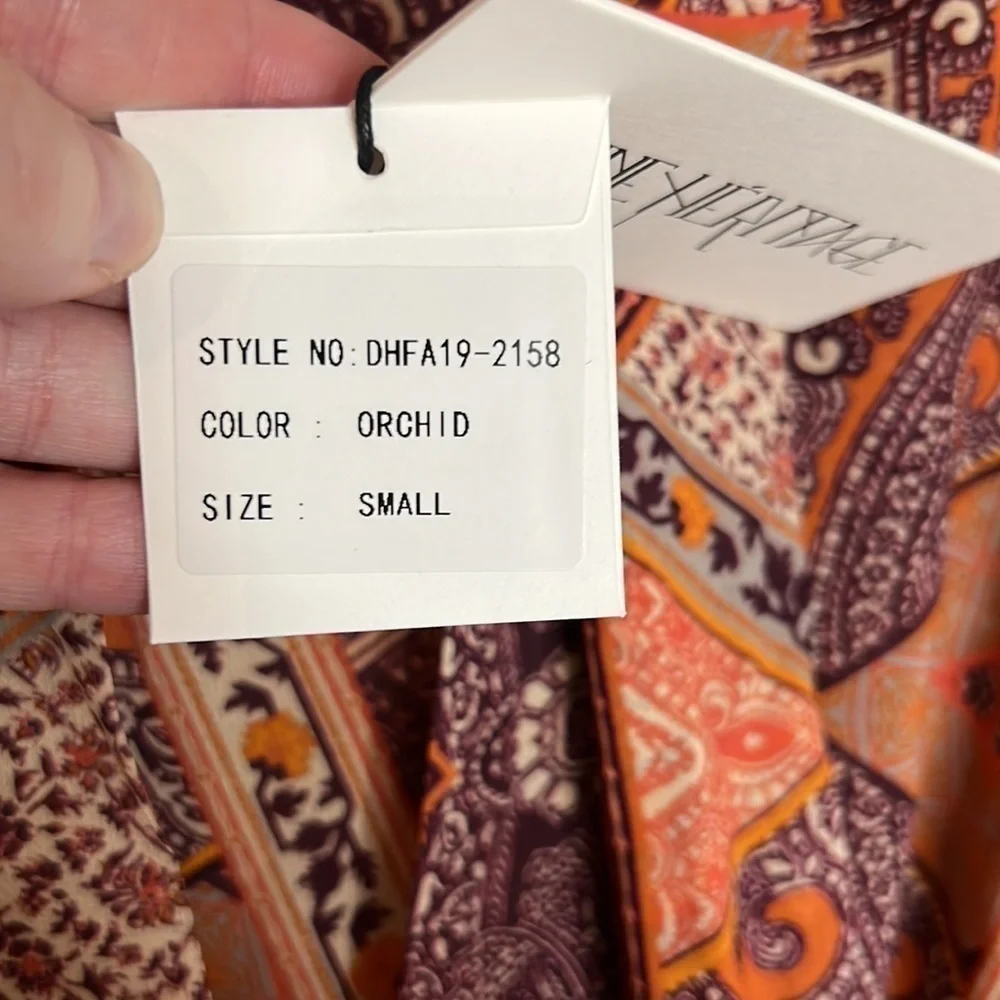 Divine Heritage Orchid Paisley Neck Tie Mini Dress SMALL Patchwork Boho Bin 4 - Picture 6 of 13